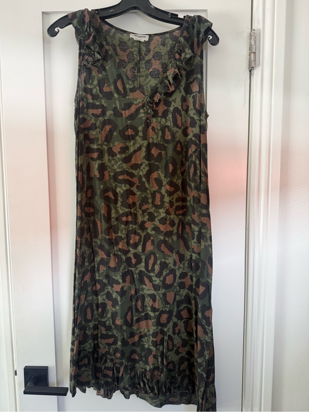 Zadig & Voltaire Green and Brown Leopard Print Asymmetrical Dress
